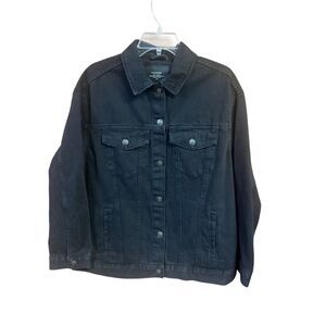 Stradivarius Unisex Black Denim Trucker Jacket Sz M NWT